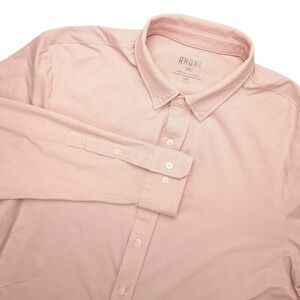 Rhone Dress Shirt Mens Large Pink Polka Dot Stretch Button Down Long Sleeve